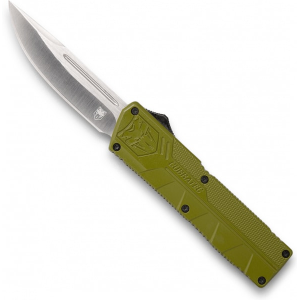 Cobratec Knives CobraTec Knives ODCTLWDNS Lightweight 3.25\" OTF Drop Point Plain D2 Steel Blade/OD Green Aluminum Handle Includes Pocket Clip - $89.00 at Classic Firearms