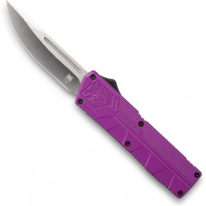 Cobratec Knives CobraTec Knives PURCTLWDNS Lightweight 3.25\" OTF Drop Point Plain D2 Steel Blade/Purple Aluminum Handle Includes Pocket Clip - $89.00 at Classic Firearms