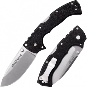 Cold Steel CS62RQ 4-Max Scout 4\" Folding Plain Stone Washed Japanese AUS-10A SS Blade/ Black Griv-Ex Handle Includes Pocket Clip