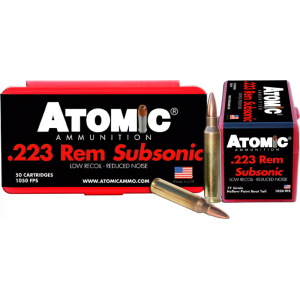Atomic Ammunition Atomic 00429 Rifle Subsonic 223 Rem 77 gr Hollow Point Boat-Tail (HPBT) - 50rd Box - $63.32 at Classic Firearms