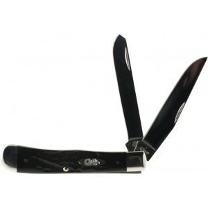 Case Rough Black Synthetic Trapper Folding Knife, Tru-Sharp SS Clip & Spey Blades, 4.13\" Closed.