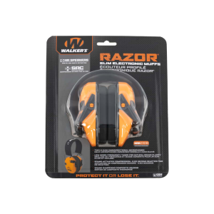 Walker's Razor Slim Electronic Muff Polymer 23 dB Over the Head Blaze Orange Ear Cups with Black Headband Adult