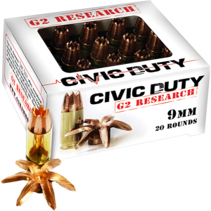 G2 Research Civic Civic Duty 9mm Luger 100 GR Hollow Point Ammo - 20rd Box 20rd Box Ammo
