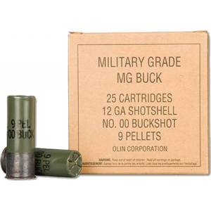 chester Military Grade Service Grade 12 Gauge 2.75 9 Pellets 00 Buckshot 25 Rounds Lead Shot Green Hull Q1544VP Ammo
