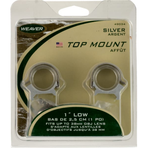 Weaver Mounts 49033 Top Mount Scope Ring Set Quick Detach For Rifle High 1\" Tube Silver Steel