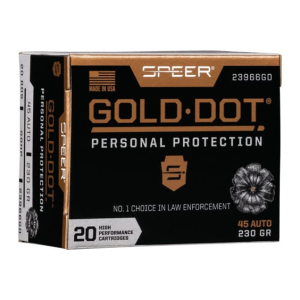 Cci Speer Ammo 23966GD Gold Dot Personal Protection 45 ACP 230 gr Hollow Point (HP) - 20rd Box - $39.58 at Classic Firearms