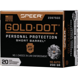 Cci Speer Ammo 23975GD Gold Dot Personal Protection 45 ACP 230 gr Hollow Point (HP) - 20rd Box - $35.99 at Classic Firearms