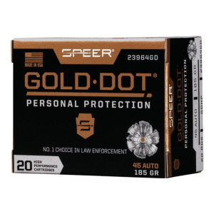 Cci Speer Ammo 23964GD Gold Dot Personal Protection 45 ACP 185 gr Hollow Point (HP) - 20rd Box - $39.52 at Classic Firearms