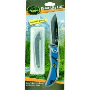 Outdoor Edge RLU40C Razor-Lite Folder 3.5\" 420J2 Stainless Drop Point Tanto Polymer Black, Blue Inserts