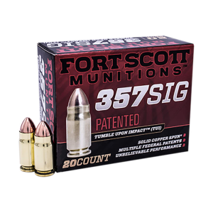 Fort Scott Munitions Fort Scott Munitions 357SIG-095-SCV Tumble Upon Impact (TUI) 357 Sig 95 gr Solid Copper Spun - 20rd Box - $30.61 at Classic Firearms