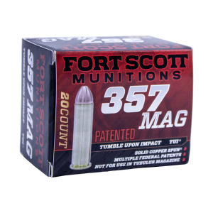 Fort Scott Munitions Fort Scott Munitions 357MAG-125-SCV Tumble Upon Impact (TUI) 357 Mag 125 gr Solid Copper Spun - 20rd Box - $30.33 at Classic Firearms