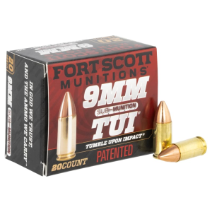 Fort Scott Munitions 9MM-125-SCVSS Tumble Upon Impact (TUI) 9mm Luger Subsonic 125 Gr Solid Copper Spun Ammo - 20rd Box 20rd Box Ammo