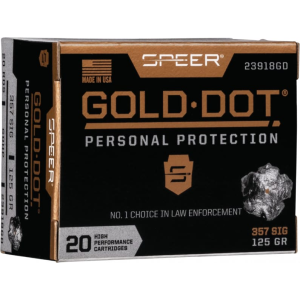 Cci Speer Ammo 23918GD Gold Dot Personal Protection 357 Sig 125 gr Hollow Point (HP) - 20rd Box - $35.80 at Classic Firearms