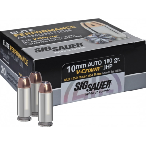 Sig Sauer E10MM120 Elite V-Crown 10mm Auto 180 Gr Jacketed Hollow Point (JHP) Ammo - 20rd Box 20rd Box Ammo