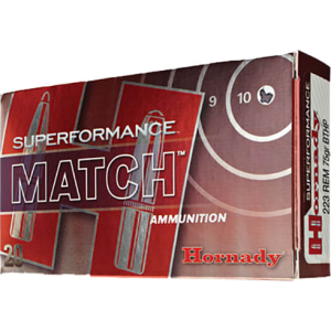 Hornady 80264 Superformance Match .223/5.56 NATO 75 GR Hollow Point Match Boat Tail Ammo - 20rd Box 20rd Box Ammo