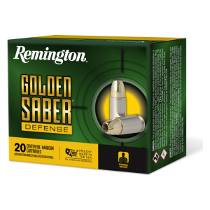 Remington Ammunition 27601 Golden Saber Defense 9mm Luger 124 Gr Brass Jacket Hollow Point (BJHP) Ammo - 20rd Box 20rd Box Ammo