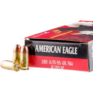 American Eagle .380 ACP 95 GR FMJ Ammunition- 50 Rd Box- AE380AP rican Eagle .380 ACP 95 GR FMJ Ammunition- 50 Rd Box- AE380AP Ammo