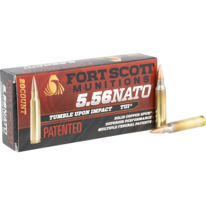 Fort Scott Munitions 556-055-SCV Tumble Upon Impact (TUI) 5.56x45mm NATO 55 Gr Solid Copper Spun Ammo - 20rd Box 20rd Box Ammo
