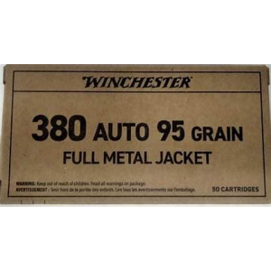 Winchester Ammo .380 ACP 95 Grain Brass Case FMJ-FN Bullet Brown Box Target Grade Ammo - 50rd Box 50rd Box Ammo