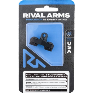 Rival Arms RA-RA92M1B Full Swivel Stud Mount Black 6061-T6 Aluminum with Black Anodized 12L14 Steel Stud for M-LOK Mount System