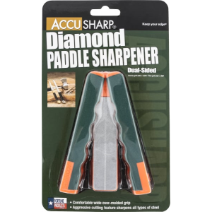 AccuSharp 077C Paddle Sharpener Folding Fine, Coarse Diamond Sharpener Gray/Orange Overmolded Rubber Handle