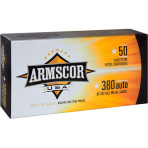 scor USA .380 ACP 95gr Full Metal Jacket 50 Rounds Brass Case Ammo