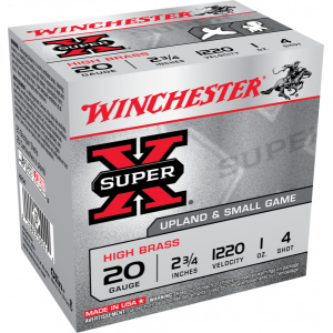 chester Super-X Heavy Game Load 20 Gauge 2.75 1oz #4 Lead Shot 25 Rounds High Brass Case Ammo