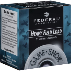 Federal Game-Shok Heavy Field 20 Gauge 2-3/4 1 Oz #7.5 Lead Shot 25 Round Box Brass-Plated Steel Case. eral Game-Shok Heavy Field 20 Gauge 2-3/4 1 Oz #7.5 Lead Shot 25 Round Box Brass-Plated Steel Case. Ammo