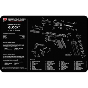 Tekmat TEKR17GLOCK4243 Glock 42/43 cleaning mat black/white rubber 17in parts diagram