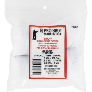 Pro-Shot Products Pro-Shot 2250 Cleaning Patches 38/270 Cal 2\" Cotton Flannel 250 Per Bag - $8.54 at Classic Firearms