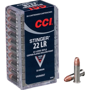 CCI 0050 Varmint 22 LR Stinger Copper-Plated HP 32 GR Ammo - 50rd Box 50rd Box Ammo