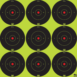 Pro-Shot Products Pro-Shot 2BGREEN108 SplatterShot Black/Green Self-Adhesive Paper Impact Enhancement 2\" Bullseye 108 Targets/12 Sheets - $7.89 at Classic Firearms