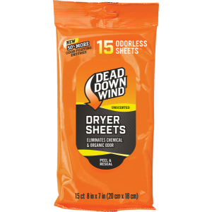 Dead Down Wind 1113 Dryer Sheets Odor Eliminator Odorless Scent 15 Per Pkg