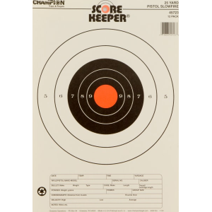 Champion Targets 45723 Score Keeper Slow Fire Bullseye Paper Hanging 25 yds Pistol 11\" x 16\" Black/Orange 12 PK