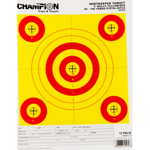 Champion Targets 45562 Shotkeeper 5-Bullseye 50-100 yds Pistol/Rifle Yellow/Red 12 PK
