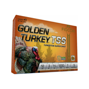 Fiocchi Golden Turkey TSS 12 Gauge 3 1-5/8 Oz #7 Tungsten Shot 5 Rounds Brass-Plated Case cchi Golden Turkey TSS 12 Gauge 3 1-5/8 Oz #7 Tungsten Shot 5 Rounds Brass-Plated Case Ammo