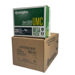 Remington Remington UMC Ammunition 9mm Luger 115 Grain, Full Metal Jacket, Brass Cased, Boxer Primed, Non-Corrosive, Reloadable, 1000 Round Case - $269.99 at Classic Firearms