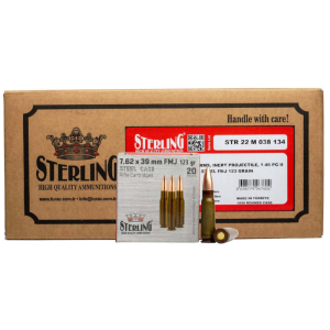Sterling Sterling - 7.62x39 FMJ Ammunition,123 Grain, Steel Case, Boxer Primed, Non-Corrosive, Reloadable- 1000 Round Case - AM8190