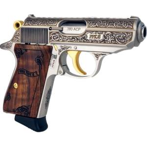 Walther Walther Arms PPK/S Exquisite Semi-Automatic .380 ACP Pistol, 3.3\" Barrel, (2) 7 Round Magazines - Stainless Steel Engraved Finish with Turkish Walnut Grips - 4796017 - $1529.99 at Classic Firearms
