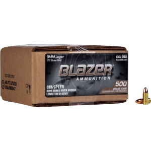 Blazer Brass 9mm Luger 115 Gr Full Metal Jacket 500 Rounds Brass Case MPN 5200BK500 Ammo