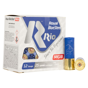 Rio Ammunition Royal BlueSteel Magnum 12 Gauge 3 1 1/8 Oz BB Steel Shot 25 Rd Box Brass Case. Ammunition Royal BlueSteel Magnum 12 Gauge 3 1 1/8 Oz BB Steel Shot 25 Rd Box Brass Case. Ammo