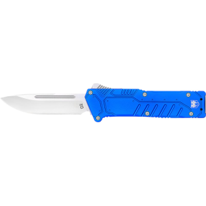 Cobratec Knives CobraTec Knives BLUSFDNS Special Forces 3.25\" OTF Drop Point Plain Satin D2 Steel Blade, 4.75\" Blue Textured Anodized Aluminum Handle - $179.99 at Classic Firearms