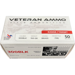 erion Munitions HMBX300BLK15050 Veteran 300 Blackout 150 GRFull Metal Jacket 50 Per Box Ammo