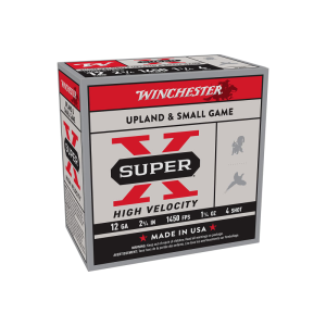 Winchester Super X High Velocity 12 Gauge 2.75 1-1/4 Oz #4 Lead Shot 25 Rounds Brass Case chester Super X High Velocity 12 Gauge 2.75 1-1/4 Oz #4 Lead Shot 25 Rounds Brass Case Ammo