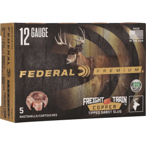 eral Premium Freight Train 12 Gauge 2-3/4 300gr Tipped Copper Sabot Slug 5 Rounds Brass Case Ammo