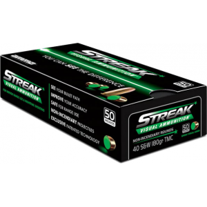o Inc 40180TMCSTRKGRN50 Streak Visual (GREEN) 40 S&W 180 GR Total Metal Case 50 Per Box Ammo