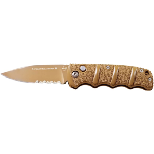 Boker 01KALS103 Kalashnikov 3.35\" Spear Point Plain/Serrated Desert D2 Steel Blade Aluminum Handle
