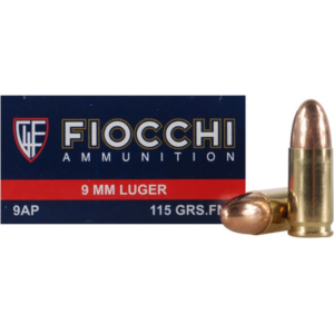Fiocchi Pistol Ammunition 9AP 9mm 115 GR FMJ 1200 Fps Ammo Ammo - 50 Round Box 50 Round Box Ammo