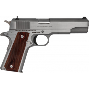 Colt Defense Colt Government Model Handgun .45 Auto, 7rd capacity, National Match 5\" Barrel, Stainless Finish with Rosewood Grips - $983.33 at Classic Firearms