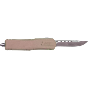 Great Lakes Firearms GLKMDSMTFDE Glfa Medium 3.50\" OTF Plain Steel Blade, Flat Dark Earth Cerakote Aluminum Handle